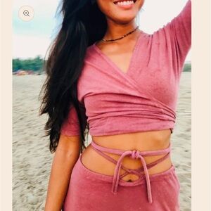 Ras Apparel Marianna Wrap Top Rose Red Small Hippie Outdoor Yoga Beach Surf